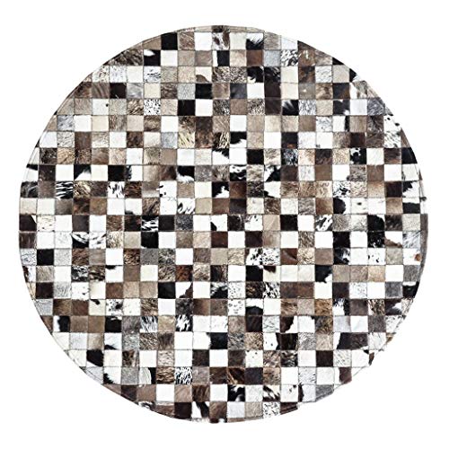 Alfombras Piel de Vaca Natural, Costura de Cuero Artificial Hecha a Mano Europea Alfombra Redonda Patrón geométrico Suave y cómodo Fácil de Limpiar Dormitorio Sofá Mesa de Centro Mesa de café Regalo