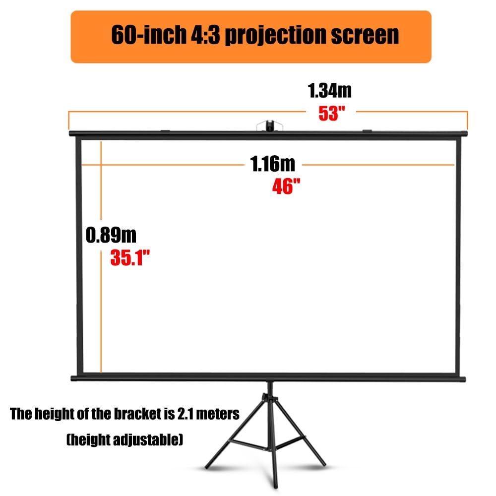 Tripod Screen 60 Pollici Schermo proiettore con Supporto, 4K HD 16:9/4:3 Schermo Proiezione, Telo Proiettore per Interni ed Esterni, Home Theater, Giochi, Ufficio (Size : 60" (4:3))