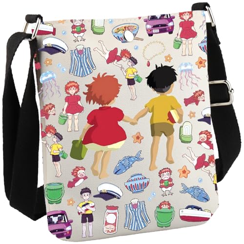 GJTIM Japanese Anime Inspired Gift Japanese Manga Gift Ponyo&Sosuke Crossbody Bag for Cartoon Movie Lover
