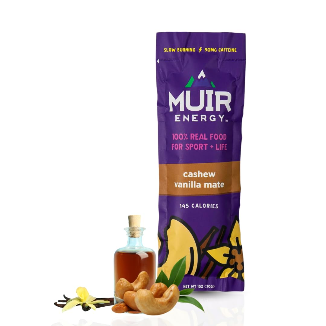MUIR Cashew Vanilla Mate Real Food Energy Gel - 10 Count | Organic Vegan Paleo Non-GMO Gluten-Free Slow Burning Endurance Gel | Clean Energy for Runners Cyclists &amp; Athletes | No Artificial Flavors