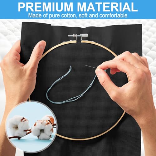 Image of 6 PCS Cross Stitch Aida Fabric 14 Count, 18 by 12 Inch, Classic Reserve Cross Stitch Aida Cloth for Home DIY Embroidery Decoration, Black