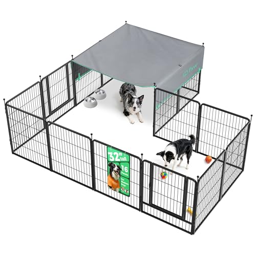 Image of FXW Instant Dog Playpen with Sun Shade, RV Camping, 32 inch H, 16 Panels