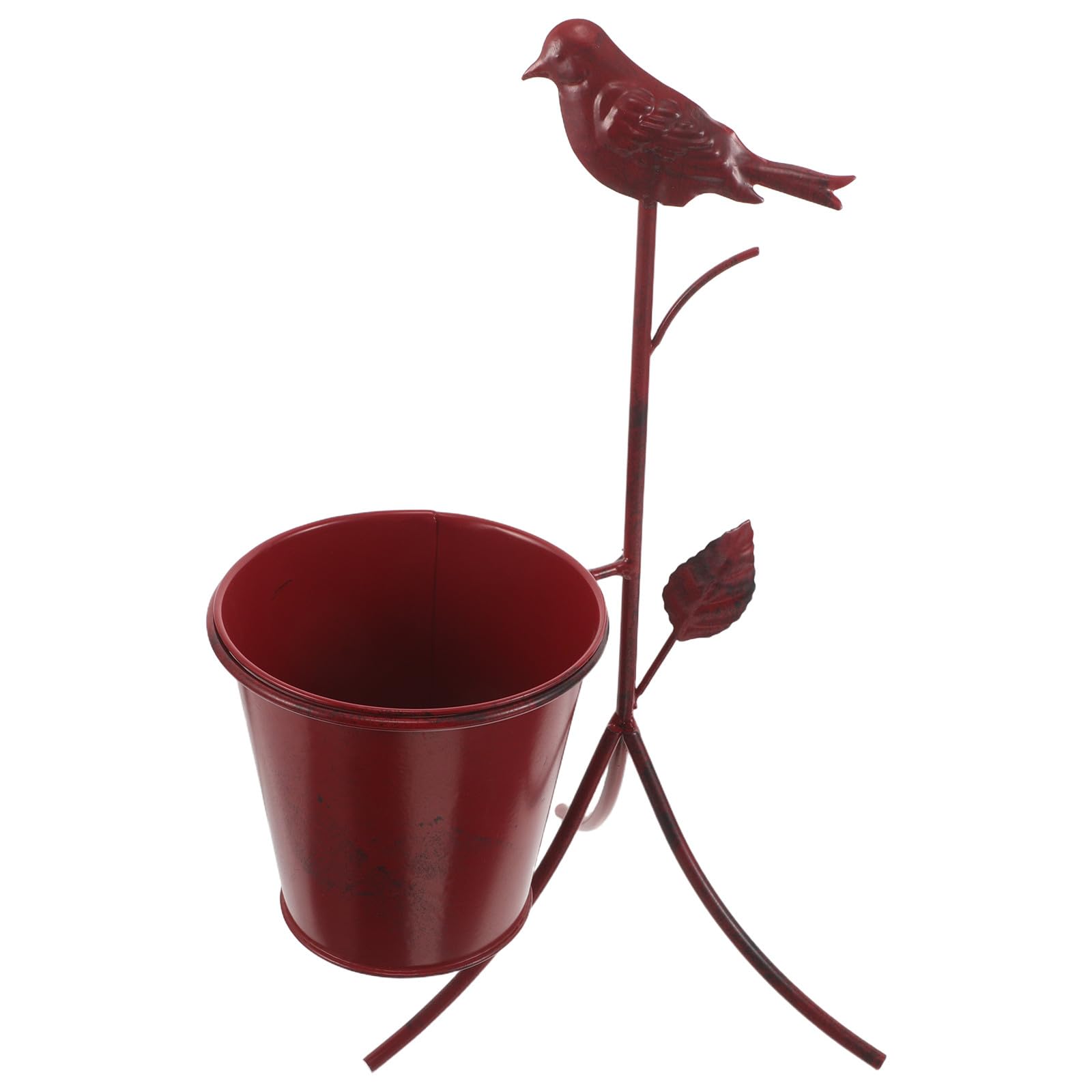 Statue d'oiseau décorative sur porte-pot de fleurs en métal pour intérieur