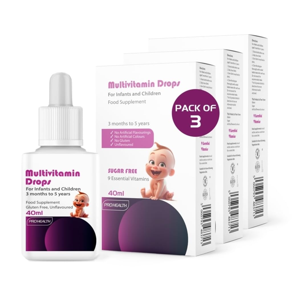 PROHEALTHMultivitamin Drops for Infants and Children 3 Months to 5 Years - Sugar-Free, Gluten-Free, 40ml (50 Days Supply) – Pack of 3