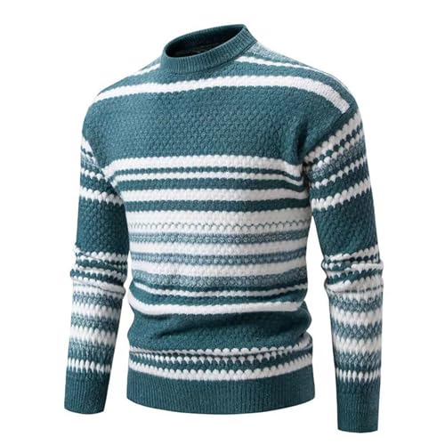 Muscularfit Knit Sweater for Men Striped Long Sleeve Crewneck Lightweight Knitted Sweaters Slim Fit Causal Pullover Sweater