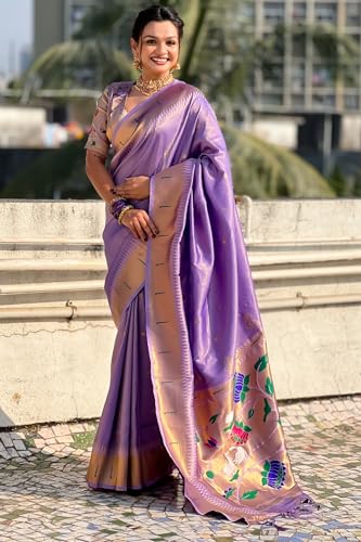 Image of SGF11 Women's Paithani Soft Lichi Silk Kanjivaram Sarees With Blouse Piece