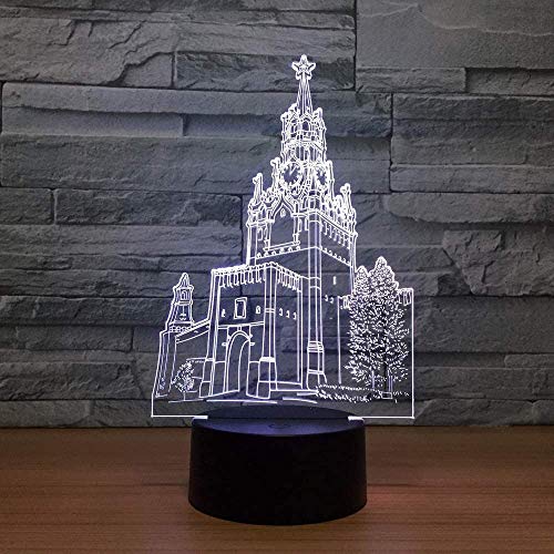 Preisvergleich Produktbild Glockenturm Gebäude 3D Nachtlicht Für Kinder Nachttischlampe 7 Farbwechsel Mit Fernbedienung Usb-Ladekabel Kinderzimmer Dekoration Weihnachtskinder Geschenk