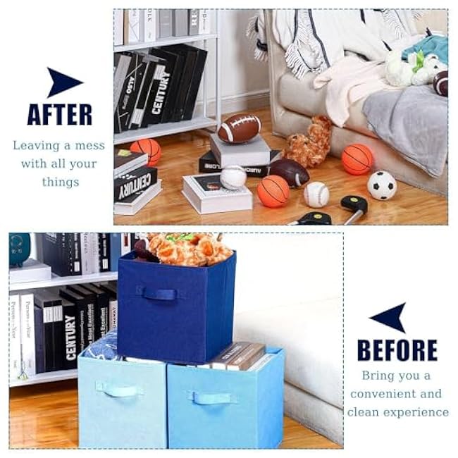 Karenhi 11 x 10. 5 x 10. 5 Blue Storage Cube, 6 Pack Fabric Cube Storage Bins Organizer Box, Collapsible Baskets with Handles Foldable Shelf for Cloth Toys Home Room Closet, Pack of 6