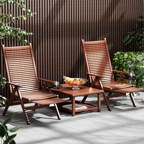 ZZV-Chaise-Lounge-Chair-Outdoor-with-Mattress-Bamboo-Patio-Lounge-Chair-with-Solid-Wood-Base-6-Adjustable-Positions-Retractable-Footrest-and-Cup-Holder-Tray-Folding-Patio-Recliner-Chair-Walnut