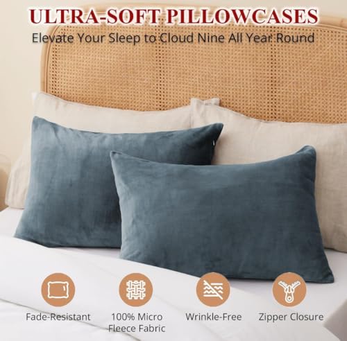 Image of Sands Premium Ultra Soft Woollen Pillow Cover Set of 2 for Winter with Zipper Closure, Cozy Pillow Case Perfect for Warmth, Flannel Warm Pillowcases, King size-18X28 Inches (Grey)