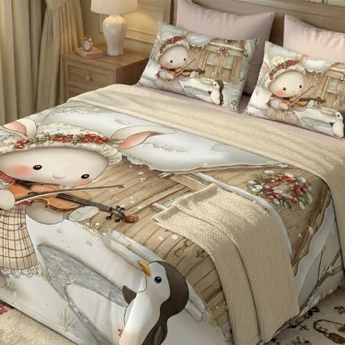 Image of 7D Fairy Tale Cute Rabbit Collection Double Bedsheet 90x100 inch with 2 Pillow Covers | Good Stitching, Soft Fabric & Vibrant 7D Digital Print for Kids & Couples (Sky Blue)