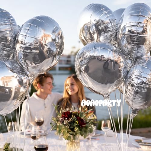 Image of 25Pcs Silver Round Shaped Helium Foil Mylar Balloons 18 Inch for Birthday Wedding Anniversary Engagement Party Decorations Supplies