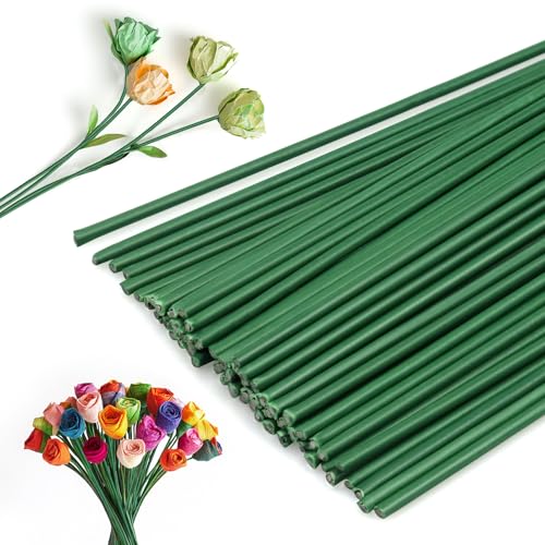 Catephe Floral Wire Stems, 60 Pack Flower Stems, 2 Gauge Green Floral Stem Wire for Paper Wrapped Wreath Making Supplies