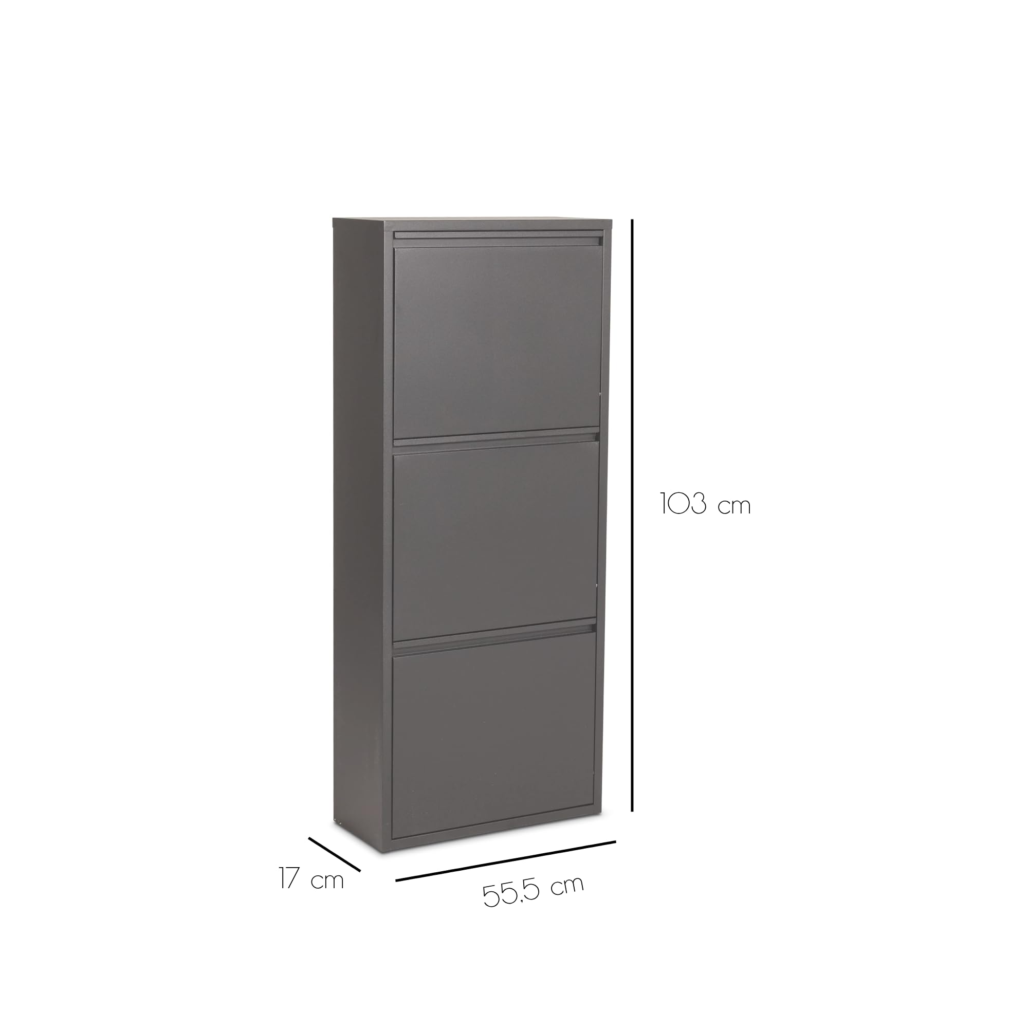 metalowa szafka na buty z 3 drzwiami, 103 x 15 x 50 cm, nowoczesna szafka na buty do stylowego przechowywania kolekcji butów, matowa czarna