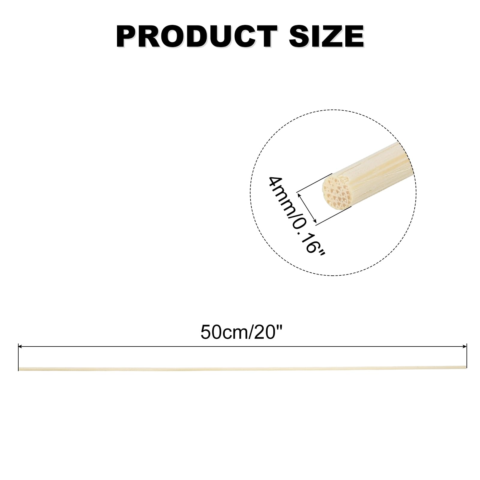 QUARKZMAN Confezione da 50 Aste in Legno per Tondini 50cm/20" Bastoncino | Tondino Rotondo in Legno, di Bambù, 4mm/0.16", per Arti e Mestieri, Accessori per Photo Booth, Modellismo Fai da Te