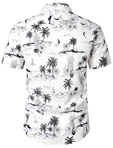 JOGAL Men's Flower Cotton Button Down Short Sleeve Hawaiian Shirt3