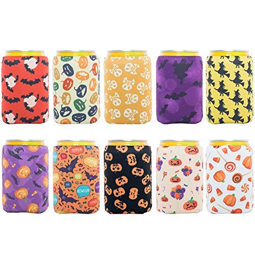 HaiMay 10 Pieces Halloween Beer Can Sleeves Beer Can Coolers Neoprene Drink Cooler Sleeves for Cans and Bottles, Festival Styles - Thumbnail 2