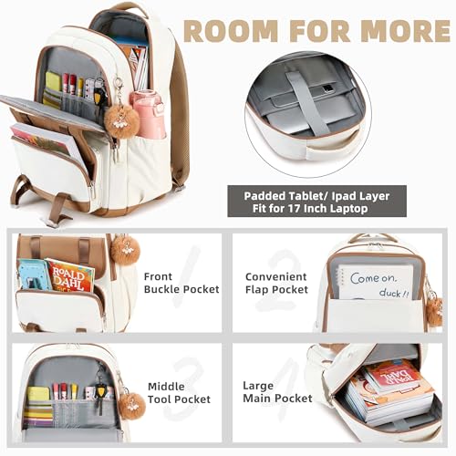 AO ALI VICTORY School Backpack for Girls Women 15.6 Inch Laptop Backpacks College Bookbag Cute Kids Elementary Middle High School Bag with Lunch Box Set for Teens Students Travel Daypack, Brown Set3