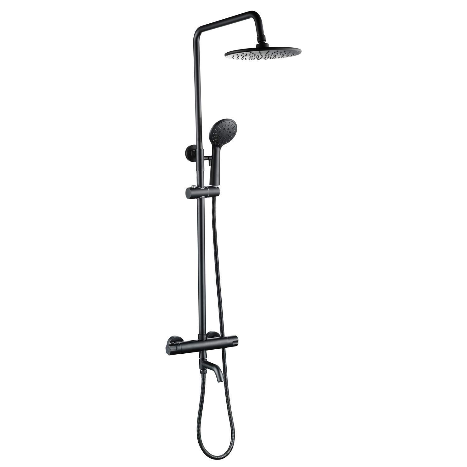 GLJTUO Shower System, 8inch Wall Mounted Brass Black Rainfall Intelligent Thermostatic Shower Faucet Set Bathtub Mixing Valve Faucet, Matte Black Luxury Shower Set Decoration