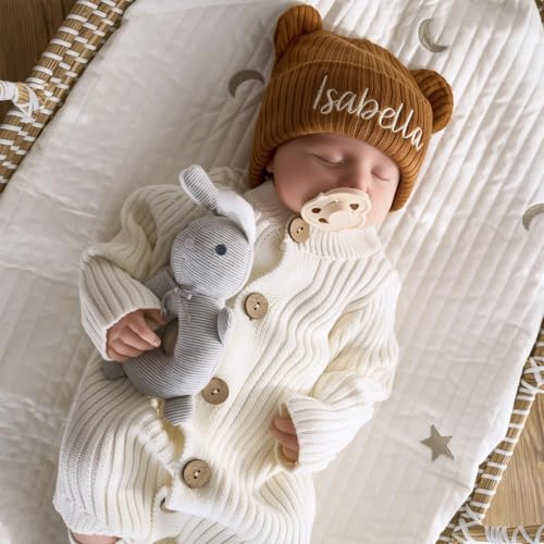 Custom Baby Beanie 0-2 Years Old Personalized Embroidered Newborn Baby Cotton Bear Beanie Gloves for Boys Girls Soft Toddler Cap Baby Shower Gift Newborn Gift3