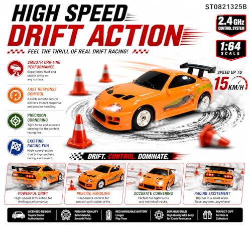Image of Remote Control Sports Car & Off-Road SUV Toy for Kids, High Speed RC Racing with Wireless Remote, Realistic Lights & Premium Design Gift for Boys Girls (1:64 Supra CAR)