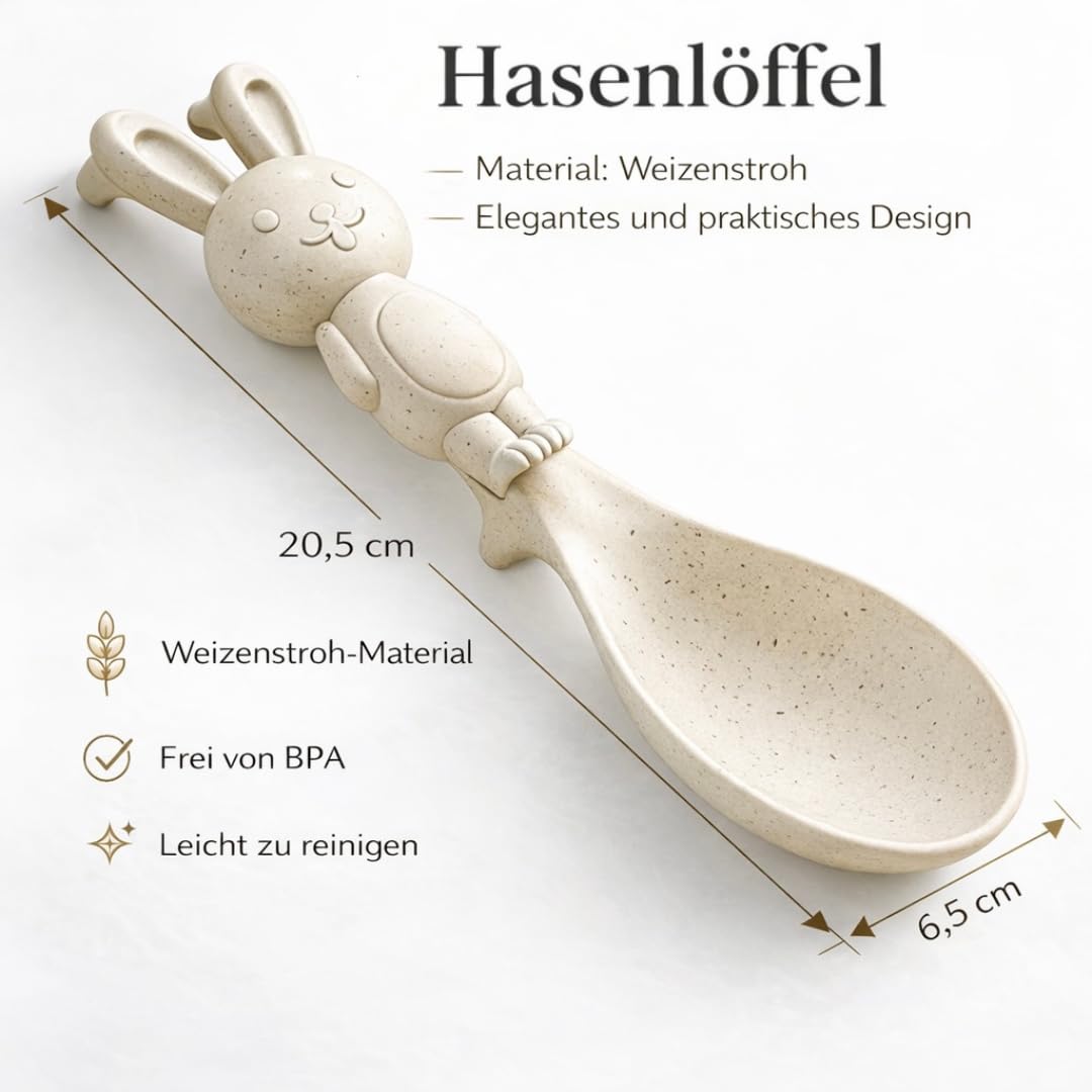 Hasen Reislöffel Set 2er – Niedliche Küchenlöffel aus Kunststoff – Standlöffel mit Ablagefuß – Löffel für Reis, Pfanne & Topf – Creme & Pastellgrün – BOAA Fresh