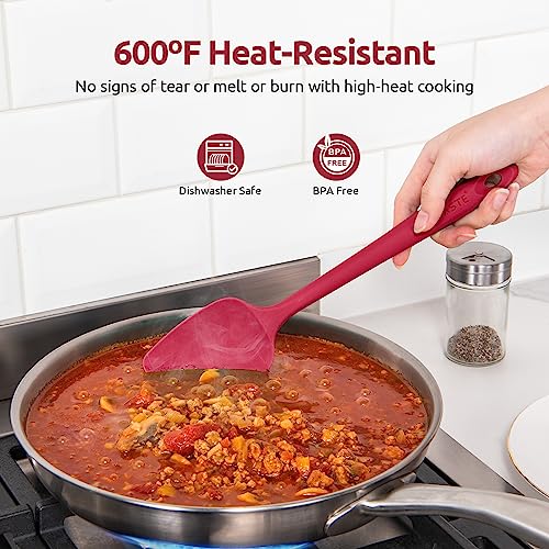 Image of U-Taste Silicone Spatula Set with 600 Degrees Fahrenheit Heat Resistant (Red)