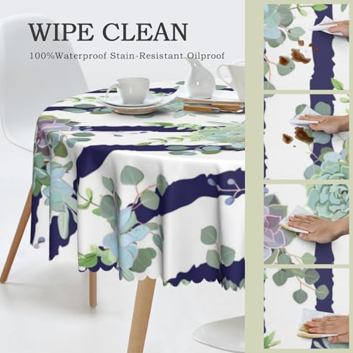 Nappe ronde rayée 150 cm en polyester imperméable pour table de cuisine