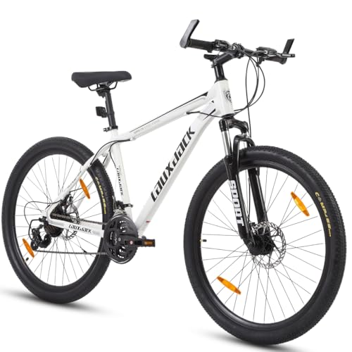 Bicicleta de montaña de 26 pulgadas, rígida, 21 velocidades, cambio de piñón Shimano Tourney, freno de disco para hombre y mujer, color blanco + hierro-1