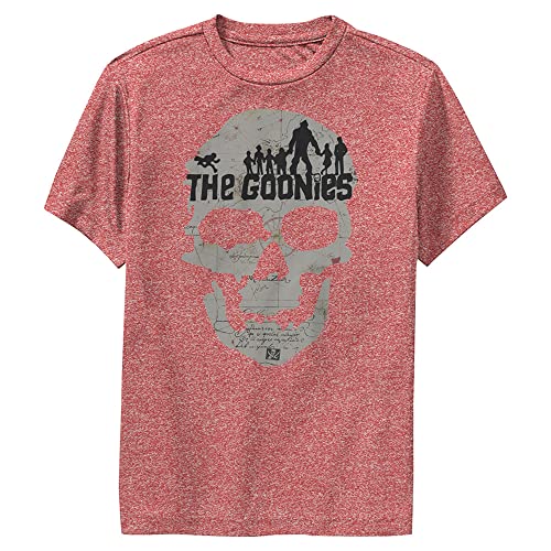 Warner Brothers Boy's The Goonies, Goonie Skull Map Short Sleeve Tee Shirt, Red Heather, Youth X-Large