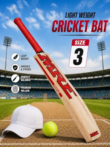 Image of Cricket kit with Wooden Bat & Bat Cover, Plastic Stumps and Tennis Ball & Cap for Kids | Cricket Kit for Kids Cricket Bat with Wicket (Size 3, Age 6-10 Year)