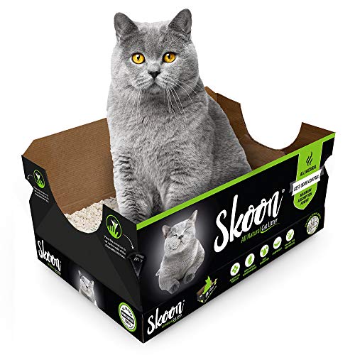 Skoon All-Natural Disposable Cat Litter Box  Light-Weight, Non-clumping, Low Maintenance, eco-Friendly - absorbs, Locks and Seals Liquids for Best Odor Control. (1 Box)