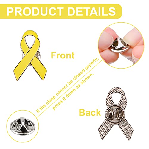 Craffancy 50 Pcs Silver-Rimmed Yellow Ribbon Pins, Sacroma Bone Cancer Awareness Enamel Jewelry Pins For Support Movement #TOP2