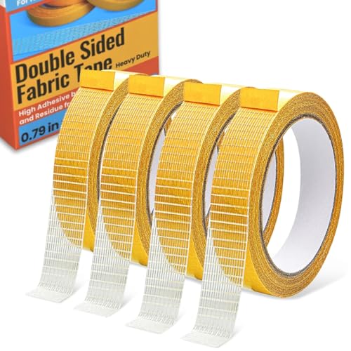 布用両面テープ【缝纫やアイロン不要！織物に大活躍！大容量4本セット】 薄型 超強力 裾上げテープ カーペット用両面テープ 裾直し パンチラ防止 織物用補修テープ 肌ピタ粘着テープ 衣類用 耐久性優れる ズボン カーテン 織物 スカート 着崩れ防止 ズレ防止DIY 説明書 動画解説 マチ針不要 洗濯OK 手芸用品 布 トーギー サイズ：20ｍｍ×10ｍ 4本セット