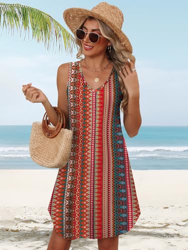 Image of Aokosor Womens Summer Dresses 2026 Loose V Neck Sleeveless Dress Sundresses Swimsuit Coverup Vacation Outfits