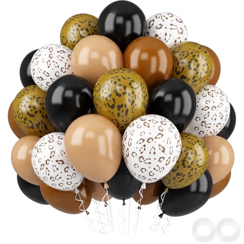 Cheetah Print Balloons, 52 PCS Black Brown Balloons, Black Brown White Cheetah Theme Balloons, Animal Party Decorations for Birthday Baby Shower Animal Leopard Themed Party Decoration