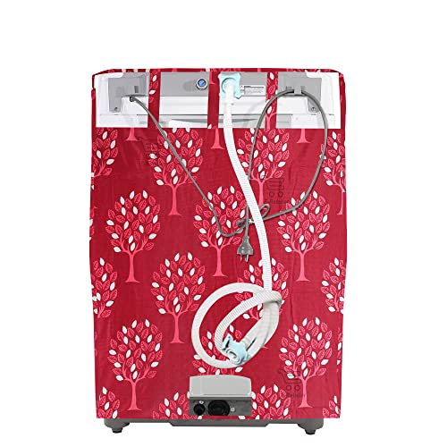 Image of Washing Machine Cover for Top Load 5kg to 7.5kg | Light Weight Dustproof Polyester Cover with Zip Enclosure | Tree Print Fully Automatic Washer Protector Indoor Outdoor Use- Size 23x23x35 inch