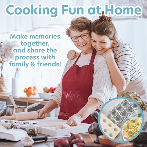 Image of Ravioli Mold with Extra Large 1 3 /4 inch Squares- Authentic Ravioli Tray and Press Makes 12 Italian Raviolis at a Once | XL 1 3 /4 Inch Squares, Easy to Use Pasta Maker Kit, Durable Sturdy Construction & Great Gift, Easy Homemade Italian Cooking