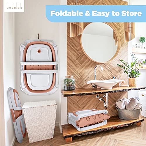 Image of BEBELEH Collapsible Baby Bathtub with Thermometer - Bathtub + Baby tub Sling + Newborn Sling - Baby Bathtub Newborn to Toddler 0-24 Months - The Ultimate Baby Bath tub! (with Thermometer,Pink)