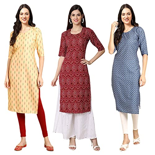 Image of Pinkmint Women's Crepe Digital Print Straight Kurta [Pack of 3] (CKX-357-372-367)