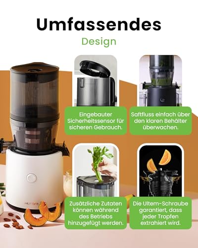 Foto von Hurom H320N Slow Juicer | Elektrische Kaltpresse | Entsafter für Gemüse & Obst | 2L Mega Kapazität | Automatische Entsaftungsfunktion | BPA-frei | Hochwertige Materialien | 15 Jahre Garantie | Weiß