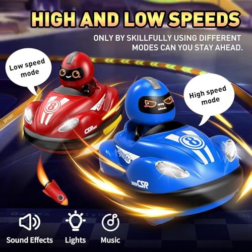 Image of Remote Control Go Kart Racing Cars Set, 2.4GHz Rechargeable RC Bumper Cars with LED Lights, Red and Blue, 2-Pack, with Ejecting Drivers, Multiplayer Battle Game for Kids, Ages 4+