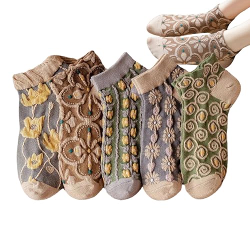 Samuliy Calcetines bordados para mujer, calcetines vintage florales en relieve, calcetines de algodón en relieve, bonitos calcetines decorativos de otoño, regalos para niñas, 5 pares. , 1