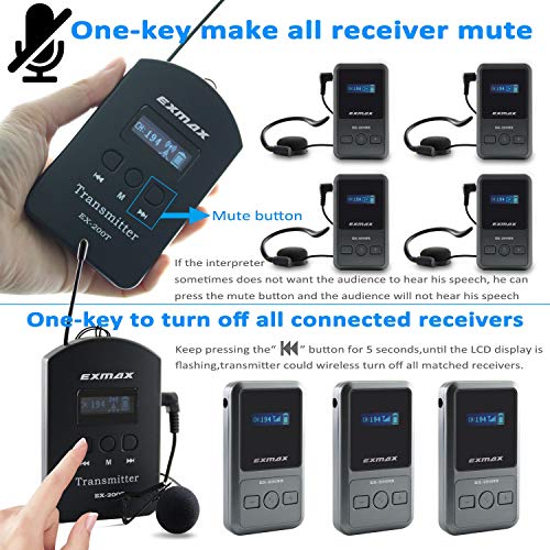 Sistema inalámbrico profesional EXMAX EX-200N para guías turísticos, transmisor manos libres UHF con 200 canales dedicados y función de silenciamiento de altavoz para capacitación, enseñanza, iglesia y reuniones de personal miniatura 5