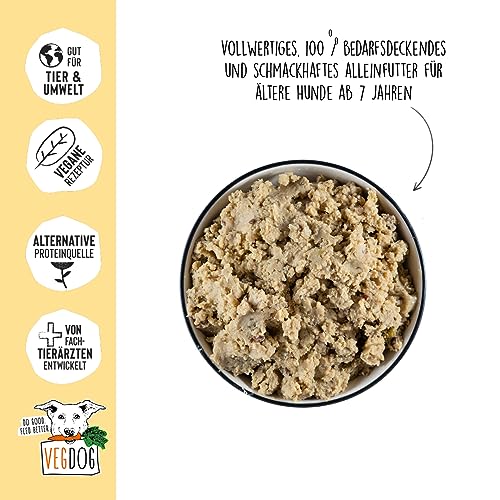 VEGDOG hypoallergenes Nassfutter für Senioren (6 x 400 g) | Adulte Hunde ab 7 Jahren | gut verdaulich | Alleinfutter für Allergiker mit Erbsenprotein