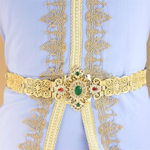Women Dress Tassels Rope Waist Chain Gold Color Crystal Morocco Caftan Belt Bridal Wedding Jewelry3