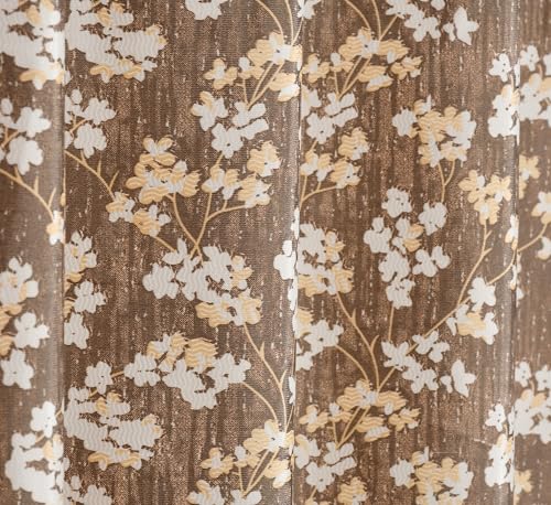 Image of Floral Printed Home Decor Curtains for Living Room, Bedroom Doors and Windows Panel, Parda, Eyelets Hanging, Coffee, 4 x 5 Feet, 1 Piece