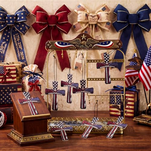 Image of Fumete 24 Pcs America Flag Car Air Fresheners Patriot Day Gifts Bulk Patriotic Cross Air Freshener Scented USA 1776-2026 Hanging Accessories Gifts for Men Veterans Party Decoration