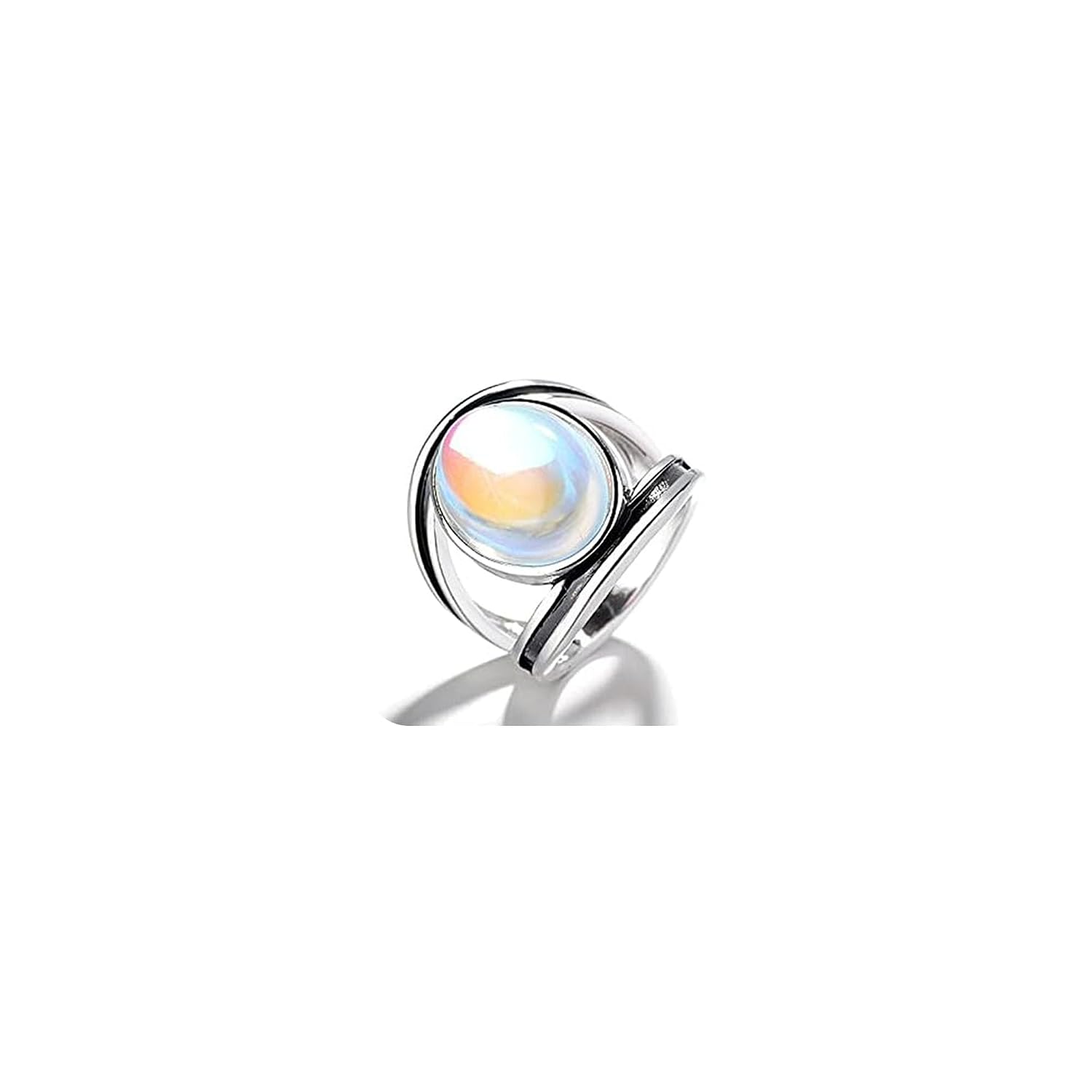 Mnyixsi 925 Sterling Silver Moonstone Ring for Women Grils | 18K White Gold Vintage Vintage Rainbow Moonstone Rings Solitaire Ring Oval Gemstone Fashion Jewelry for Gift Size 9