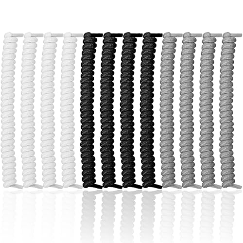BOHUIZ 12 Pcs Curly No Tie Shoelace Elastic Shoe Lace Anti-Fall Elastic for Adults Suitable in Sports Flat (Black White Grey)